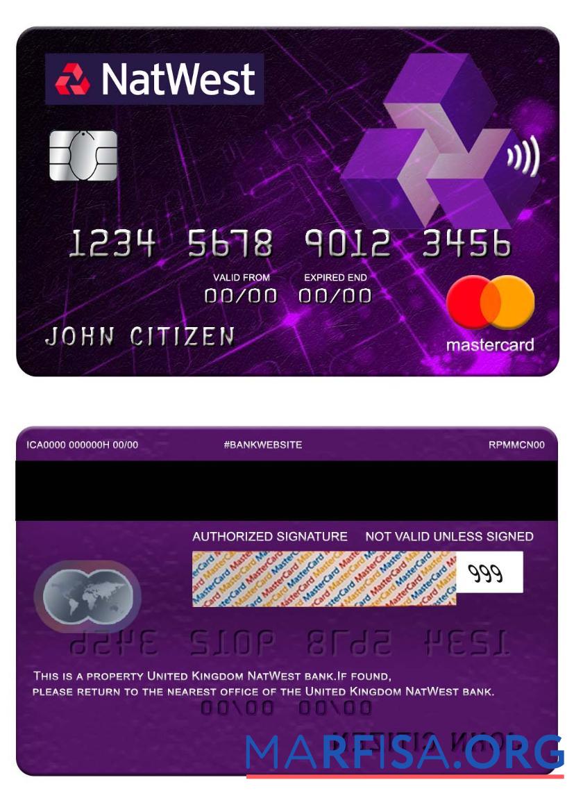 Printable United Kingdom NatWest bank mastercard download for verification